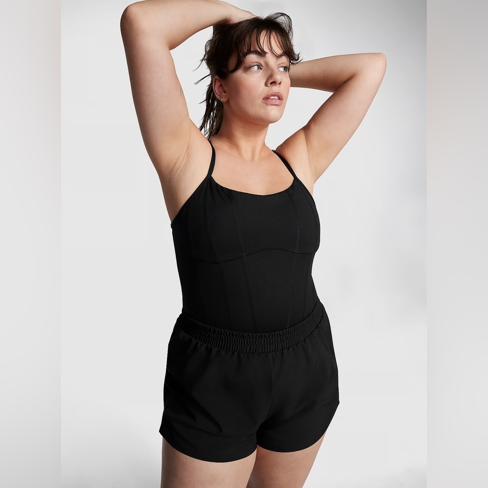 Black Slim Seam Tank Romper - Women